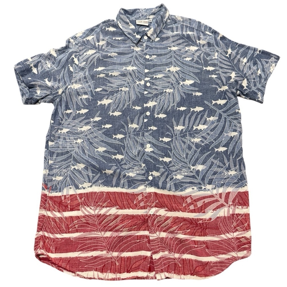 Ron Jon Surf Shop Button Down Short Sleeve Shirt Fish Red Blue White Size XXL